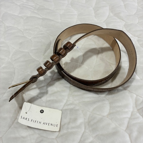 Saks Fifth Avenue Ellen Tracy‎ Brown Croc Embossed Leather Belt Luxury Size M main image 8